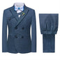 Boys Suits Plaid Double Breasted Kids Tuxedo Blazer Jacket Pants Vest Wedding Dark Blue