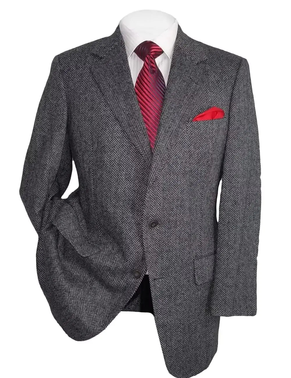 Mens Sport Coats and Blazers Big and Tall 4XL Coat Herringbone Tweed Blazer Men Silver Slim Fit Suit 4XL