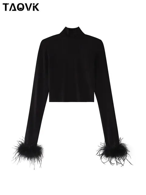 Camisas Básicas de Cuello Alto Negras para Mujer