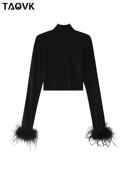 Camisas Básicas de Cuello Alto Negras para Mujer