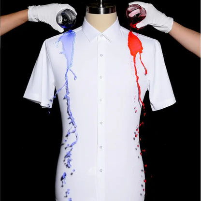 Camisa blanca de negocios de manga corta hidrofóbica impermeable a prueba de manchas de aceite para hombres