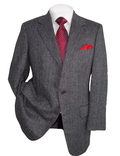 Mens Sport Coats and Blazers Big and Tall 4XL Coat Herringbone Tweed Blazer Men Silver Slim Fit Suit 4XL