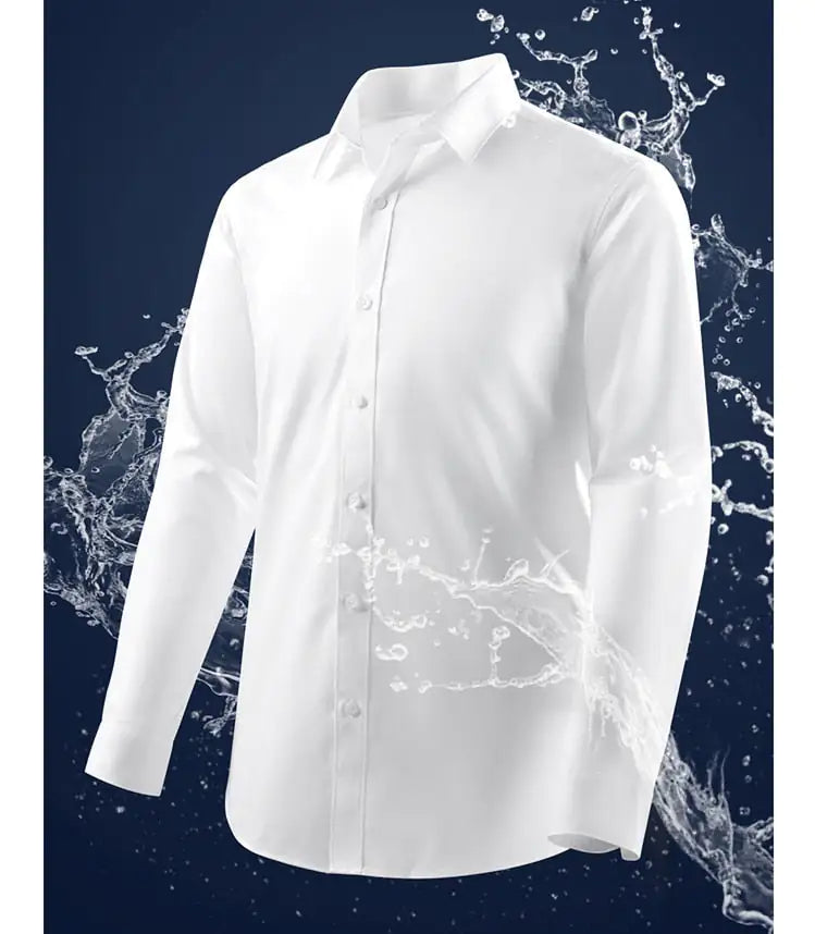 Camisa blanca de negocios de manga corta hidrofóbica impermeable a prueba de manchas de aceite para hombres