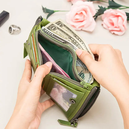 Carteras de cuero genuino para mujer cortas plegables moda mujer