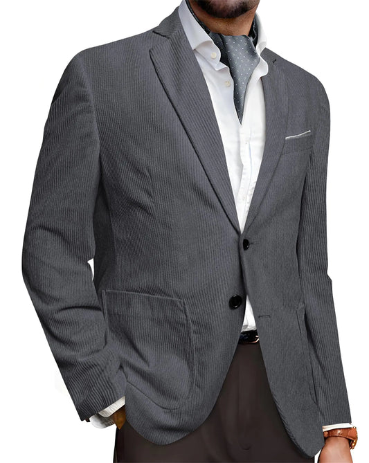 Barry.Wang Mens Casual Blazer Corduroy Sport Coat Regular Fit Suits for Men Lightweight Jacket Two Buttons Daily Grey