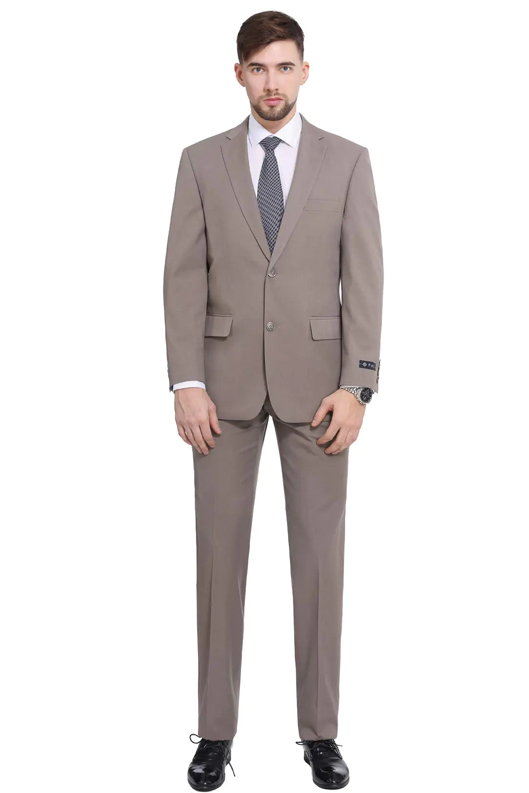 P&L Mens Suits Classic Fit 2 Piece - 2 Button Jacket Formal Dress Blazer & Pleated Pants Set Tan