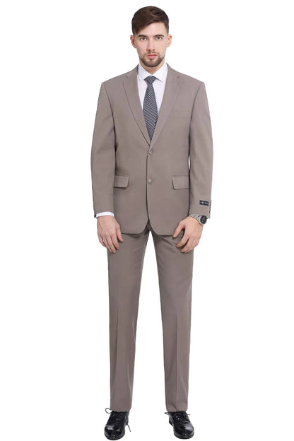 P&L Mens Suits Classic Fit 2 Piece - 2 Button Jacket Formal Dress Blazer & Pleated Pants Set Tan