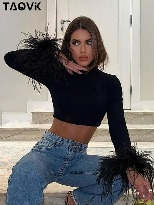 Camisas Básicas de Cuello Alto Negras para Mujer