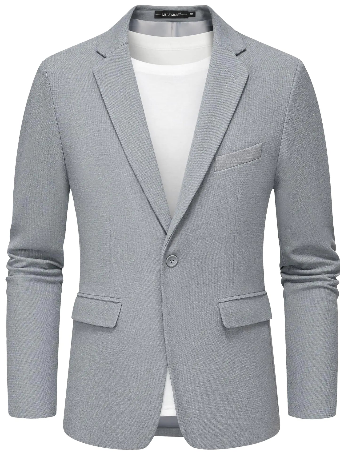 MAGE MALE Mens Blazer Casual Knit Sport Coat Slim Fit Suit Jacket Notch Lapel One Button Blazers Light Grey
